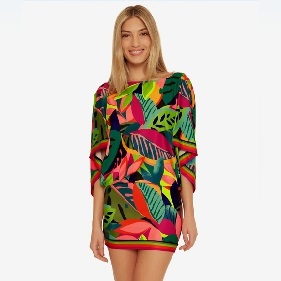 Trina Turk RAINFOREST Tunic Swim Cover up Dress - Sz. Medium NWT - Picture 1 of 8